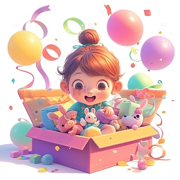 儿童节惊喜拆礼物的女孩