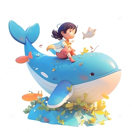 儿童节蓝色鲸鱼女孩人物