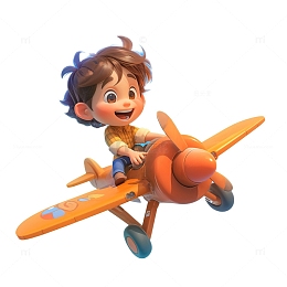 坐在玩具飞机上的男孩