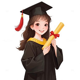 卡通毕业女生手拿毕业证书人物