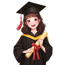手拿毕业证书的卡通女学生