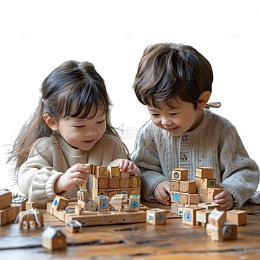 儿童节两个小朋友玩积木