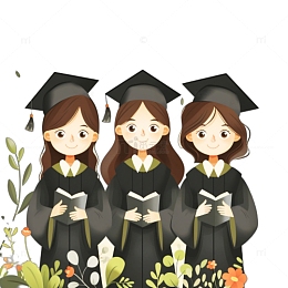 卡通毕业季学士服女孩