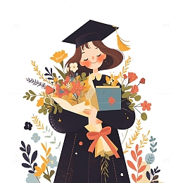 毕业季卡通拿着鲜花的女孩
