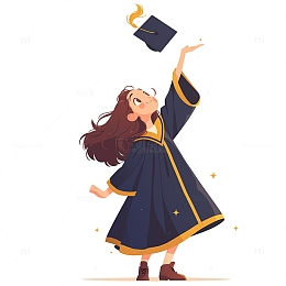 毕业季扔帽子卡通学士服女孩