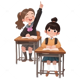 学生上课场景卡通风格素材