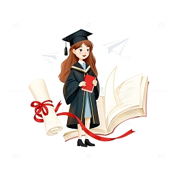 毕业季身穿学士服学士帽的学生女孩