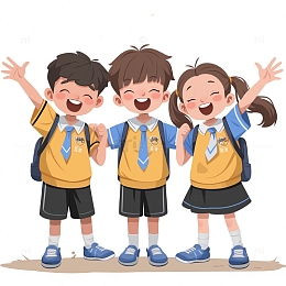 学校学生欢呼合影卡通人物素材