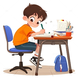 学生写作业做功课复习卡通素材