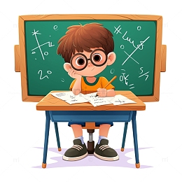 学生写作业场景卡通素材