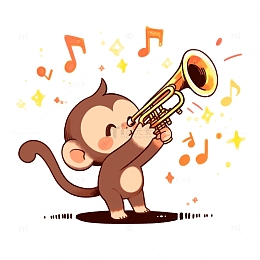 卡通可爱吹喇叭的小猴