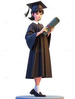 卡通毕业生学士装束