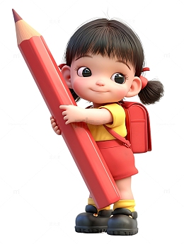 小女孩学生抱着铅笔高考学习读书