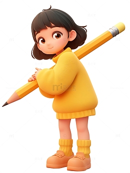 小女孩学生大铅笔高考学习读书