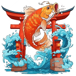 跃龙门锦鲤元素插画素材
