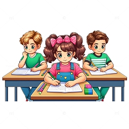 学生在课堂上学习场景插画