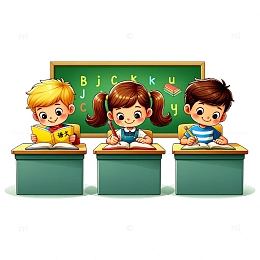 卡通风格学生读书学习场景素材