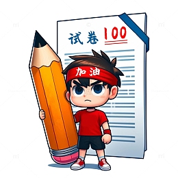 抱着巨大铅笔试卷高考学生插画
