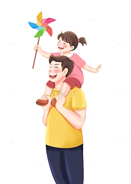骑在爸爸肩膀上的小女孩风车父亲节图片