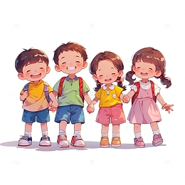 卡通可爱手拉手小孩