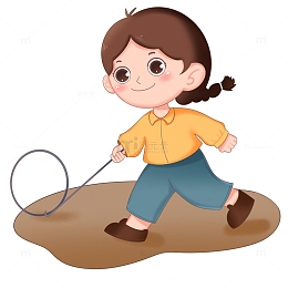 手绘可爱女孩玩滚铁环传统游戏免抠元素