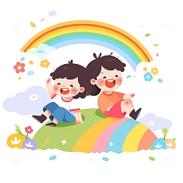 卡通儿童人物彩虹