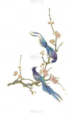 七夕情人节鎏金花朵树枝喜鹊
