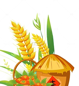 秋季丰收粮仓谷堆插画元素
