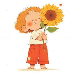 拿着向日葵的卡通儿童人物