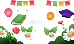 庆祝毕业的花朵与装饰