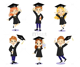 身穿学士服的卡通学生