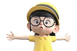 可爱卡通戴眼镜的小女孩