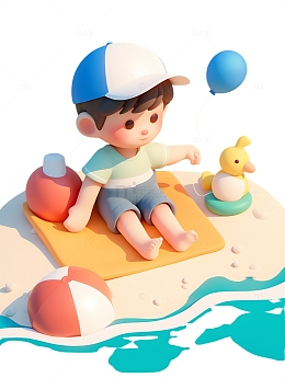 夏日游泳海滩的孩子