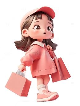 购物节在购物的女孩红色