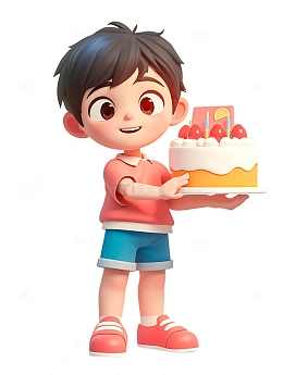 捧着蛋糕过节日的小男孩庆祝
