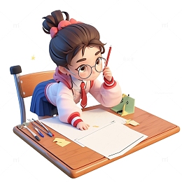 卡通课桌学习女孩人物