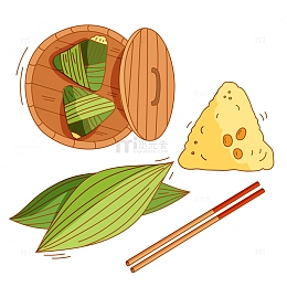 美味的端午米粽与粽叶