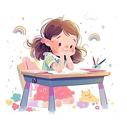 儿童节卡通可爱学习女孩