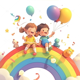卡通可爱彩虹儿童人物