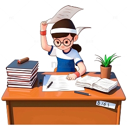 高考季卡通课桌上专心学习的女孩