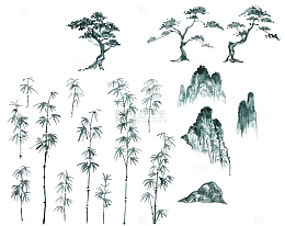 中国风山与竹的装饰