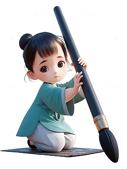 写字毛笔的小女孩3