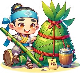 卡通古代男孩端午粽子素材