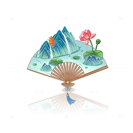 处夏立夏折扇扇子山峰莲花荷叶宝塔