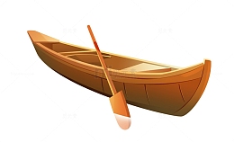 手绘卡通独木舟小船船桨