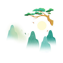 白露节气山峰石峰松树树木太阳