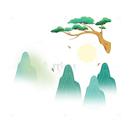 白露节气山峰石峰松树树木太阳