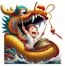 卡通端午赛龙舟创意卡通素材