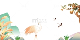 白露节气山峰芦苇丛白鹭飞鹤树木