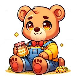 抱着蜂蜜的小熊卡通插画素材